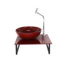 Ver imagem 1 de Gabinete de Vidro com Cuba Redonda Tampo 40cm Vermelho Cereja Full Mais Torneira Metal
