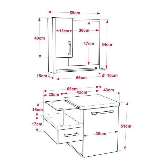 Gabinete para Banheiro com Cuba Quadrada Q32 e Espelheira com Porta Legno 630W  - 3