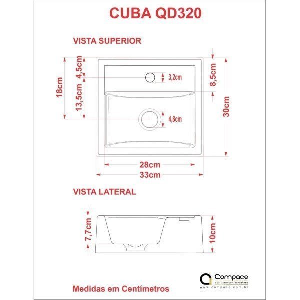 Gabinete para Banheiro com Cuba Quadrada Q32 e Espelheira com Porta Legno 630W  - 6