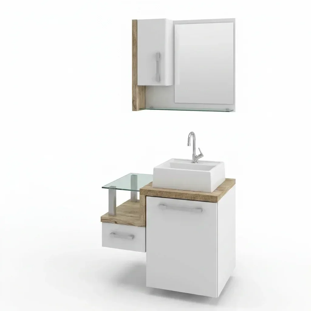 Ver mais imagens de Gabinete para Banheiro com Cuba Quadrada Q32 e Espelheira com Porta Legno 630W Branco