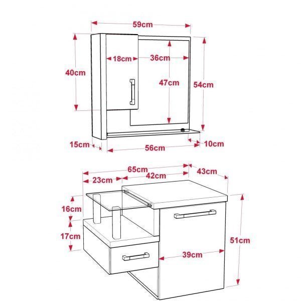 Gabinete para Banheiro com Cuba Quadrada Q32 e Espelheira com Porta Legno 630W  - 3