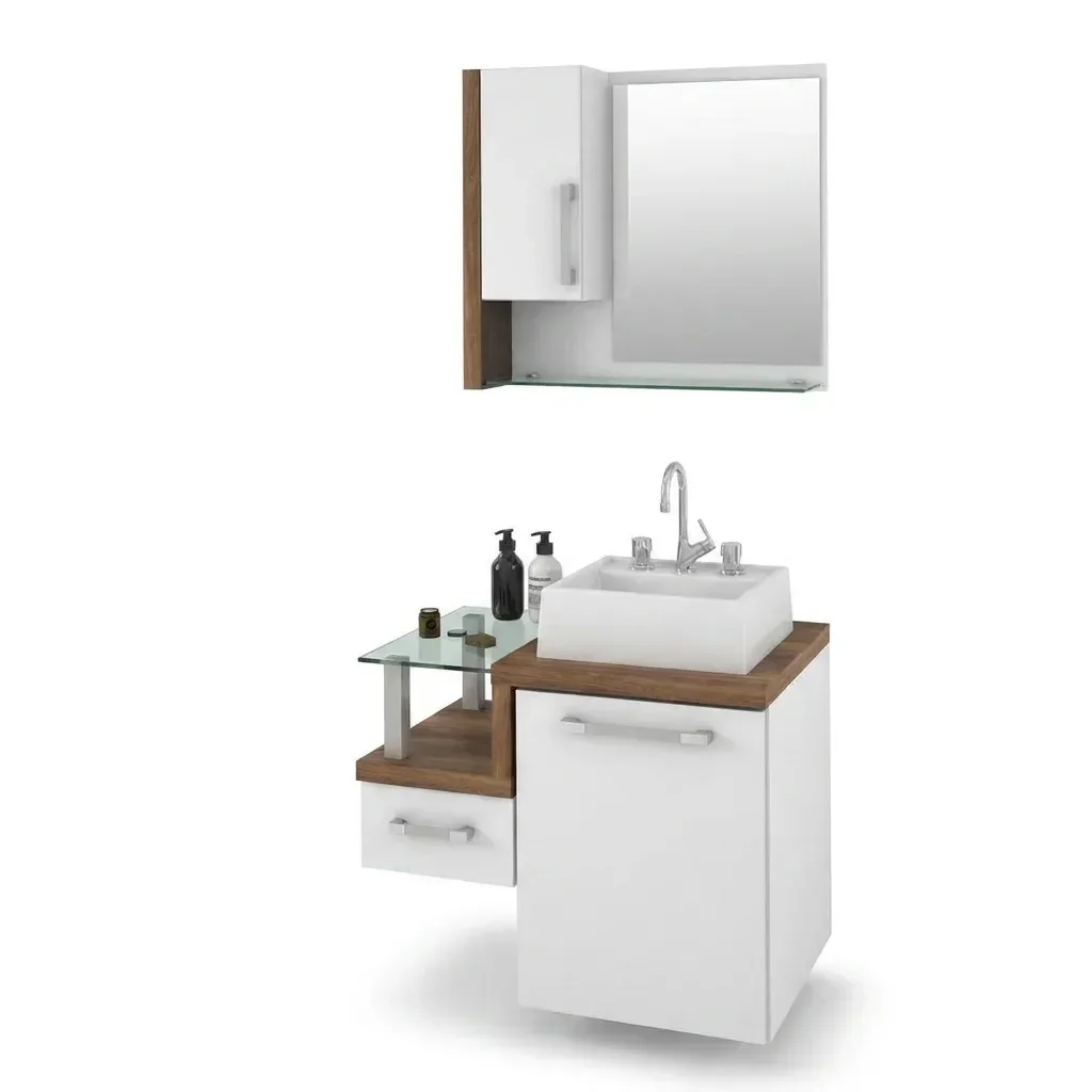 Ver mais imagens de Gabinete para Banheiro com Cuba Quadrada Q32 e Espelheira com Porta Legno 630W Branco