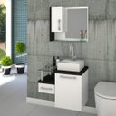 Ver imagem 1 de Gabinete para Banheiro com Cuba Quadrada Q32 e Espelheira com Porta Legno 630W Branco/Preto Onix
