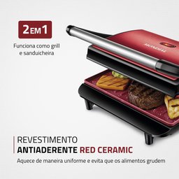 Press Grill Master Press Mondial Vermelho Inox 1000w 110v Pg-01-rc - 4