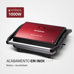 Press Grill Master Press Mondial Vermelho Inox 1000w 110v Pg-01-rc - 3