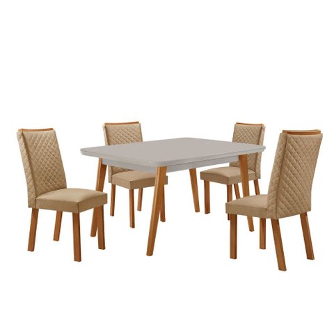 Mesa de Jantar Copper 120cm Madeira Tampo Vidro Canto Copo com 4 Cadeiras Lira