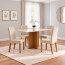 Ver imagem 1 de Conjunto Sala de Jantar Mesa Lana 120cm Tampo MDF Canto Reto 4 Cadeiras Lily
