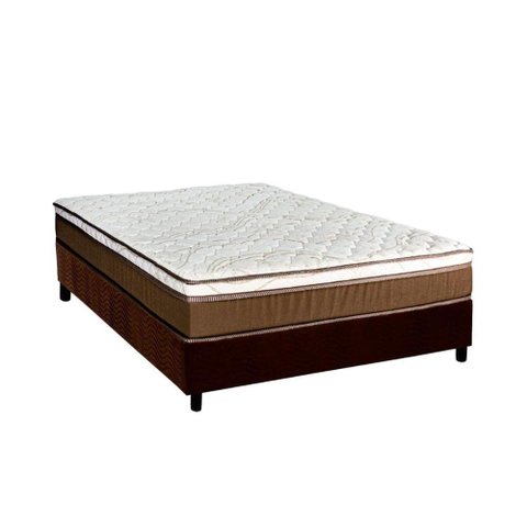 Cama Box Casal: Colchão Molas Ensacadas Luckspuma MasterPocket Caribe + Base CRC Suede Brown(