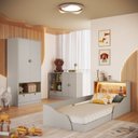 Ver imagem 1 de Quarto Infantil com Cama Solteiro Montessoriana com Iluminação LED, Comoda e Guarda-Roupas Lille Bege/Arenas