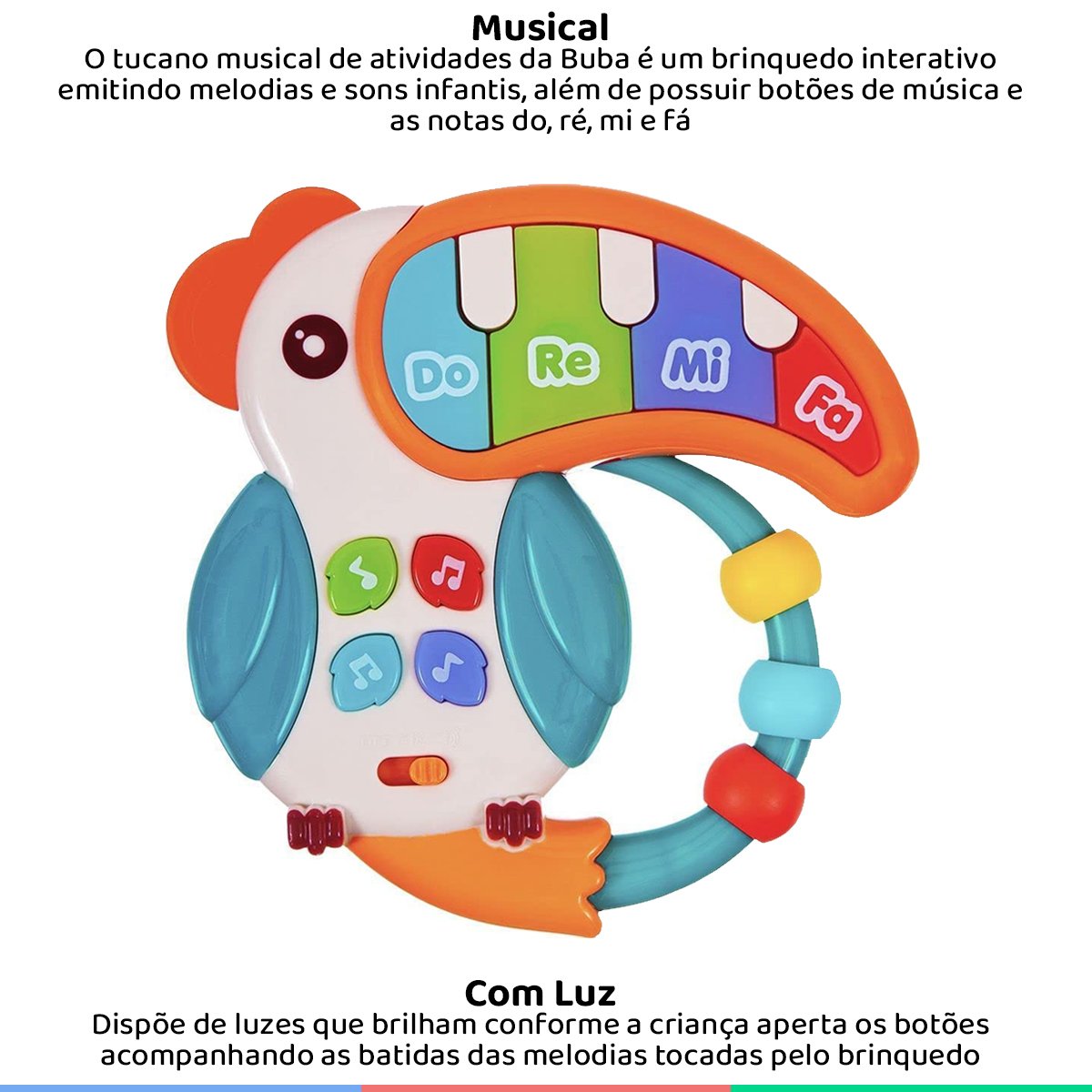 Brinquedo Musical Infantil Educativo Para Bebês Tucano Com Luzes Buba - 2