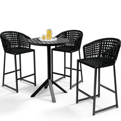 Kit Mesa Bistrô Hani Com 03 Banquetas Área Gourmet Bar Corda Náutica Porto D04 Preto - Lyam