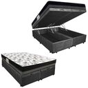 Ver imagem 1 de Cama Box Baú Casal Suede Bipartido + Colchão Ortobom Iso Dupla Face 138x188x60 Cor:preto