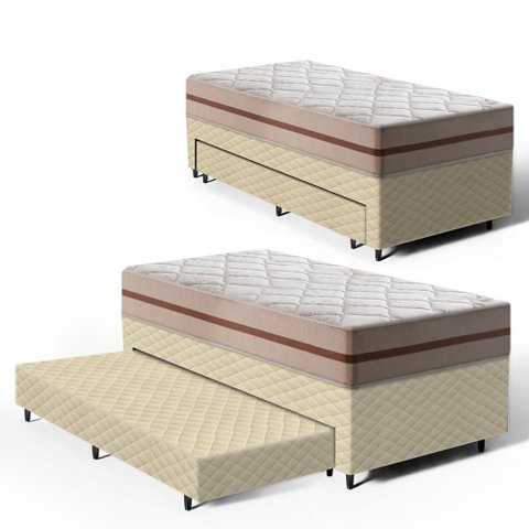 Cama Box com Colchão de Molas Ensacadas Classic Pocket + Auxiliar de Espuma Unique Solteiro 88cm