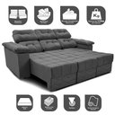 Ver imagem 3 de Sofa Itália 2,00 Mts Retrátil e Reclinavel Tecido Suede Cinza - Cama InBox