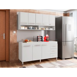 Conjunto de Cozinha Balcão + Armário Aéreo 1,50cm Branco Casa Mobilia