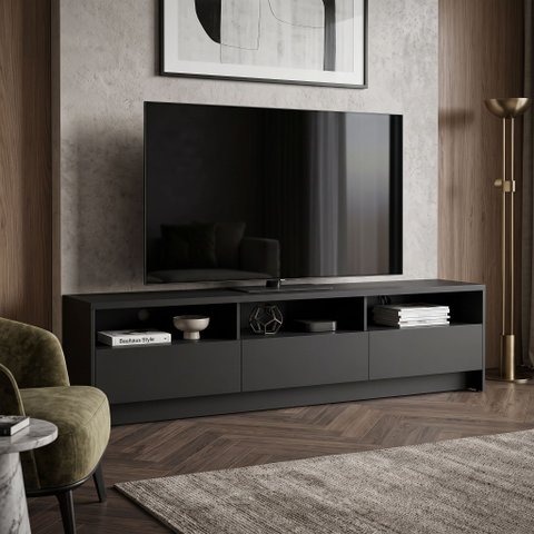 Rack Domo de Luxo para Sala TV Ate 70 Polegadas Moderna Compacta 3 Gavetas 3 Nichos - Preto