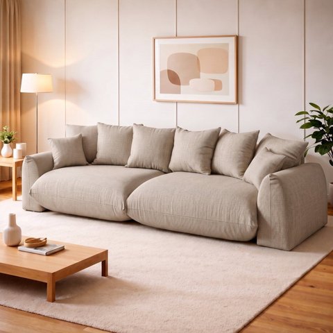 Sofá Cama Modular Orgânico Retrátil 4 Lugares Base Madeira Maciça 290cm Marrocos