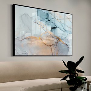 Quadro Decorativo Abstrato Mármore Neutro em Moldura Caixa Tacolado Moldura Trad 1cm Branca com Vidr