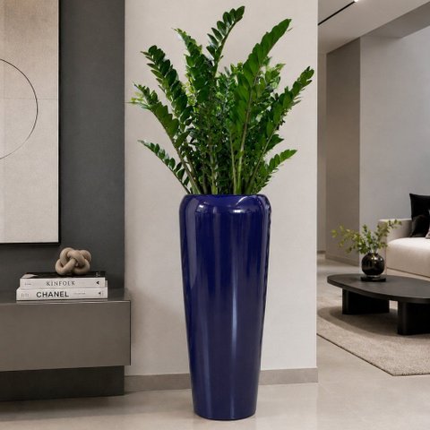 Vaso Decorativo Fibra de Vidro Florida P 65cm Azul Noturno Brilho Lindo Vaso