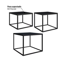 Conjunto Mesa de Centro Cube 3 Pc Estrutura Metálica 24808 Artesano - Preto - 3