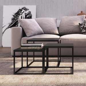 Conjunto Mesa de Centro Cube 3 Pc Estrutura Metálica 24808 Artesano - Preto
