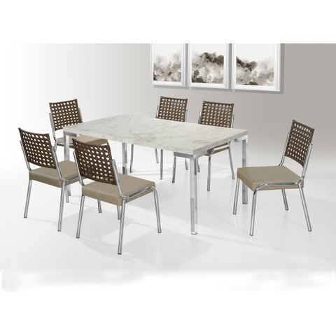 Conjunto Mesa Inovare Cromado RT 1,60X0,90 MDP e Cadeira Nobre Junco Cromado