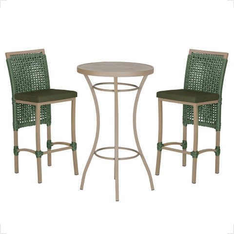 Mesa Bistro e 2 Banquetas Roma Fendi Corda Náutica 13 Trama Original
