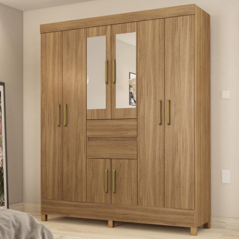 Guarda Roupa Casal 8 Portas com Espelho e 2 Gavetas Paranaguá Amêndola Touch