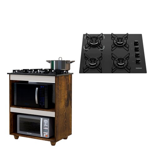 Kit Balcão Turim com Fogão Cooktop 4 Bocas Itatiaia Preto