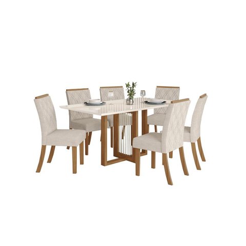Mesa Jantar Natali 160 6 Cadeiras Vita Linho - Henn