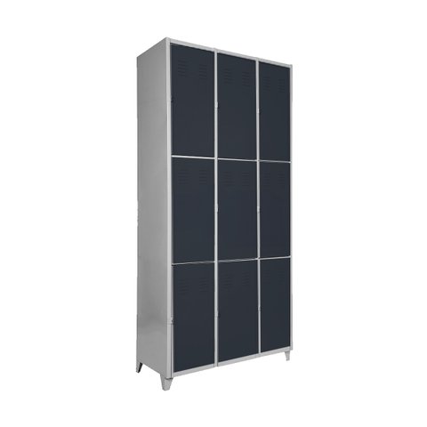 Armário Roupeiro de Aço Vestiário Academia 9 Portas Preto com Chave