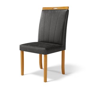 Cadeira Aurora Madeira Maciça Estofada para Mesa de Jantar Courino Preto 503