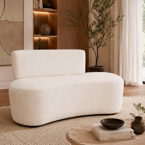 Sofá Decorativo Orgânico Curvo Sala de Estar Feijão 120 cm - Paraná Metal:Off White