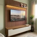 Ver imagem 1 de Rack com Painel Efeito Ripado para TV até 75 Polegadas com Portas e Gaveta 185,5x183x40cm