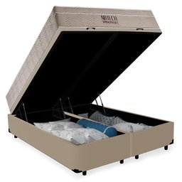 Cama Box Baú Queen Suede Bipartido + Colchão Ortobom Airtech Molas Ensacadas 65x158x198 Cor:Bege - 6