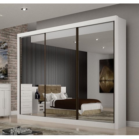 Guarda Roupa Casal 3 Portas Espelhado Milano - Arbo Design