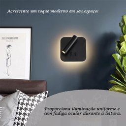 Arandela Parede Cabeceira Led Interruptor Spot Preto Quarto Bet50 - 2