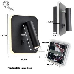Arandela Parede Cabeceira Led Interruptor Spot Preto Quarto Bet50 - 9