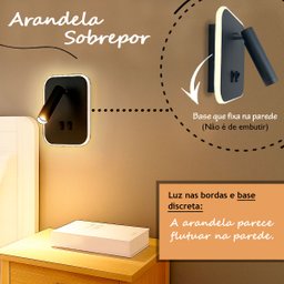 Arandela Parede Cabeceira Led Interruptor Spot Preto Quarto Bet50 - 5