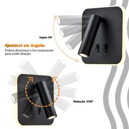 Arandela Parede Cabeceira Led Interruptor Spot Preto Quarto Bet50 - 6