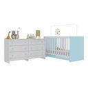 Ver imagem 1 de Berço 3 em 1 para Colchão 130 X 60cm com Cômoda Doce de Leite Multimóveis Branco Azul