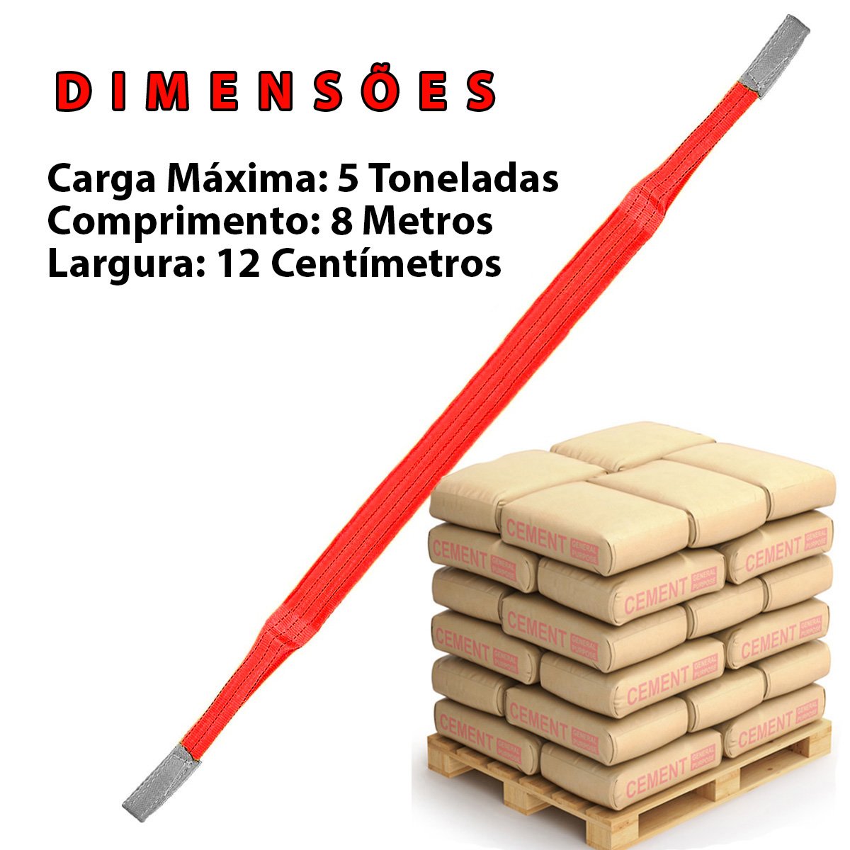 Cinta Elevaçao Carga 5 Toneladas 8 Metros Reforçada Resistente Guincho Guindaste Reboque Transporte  - 3