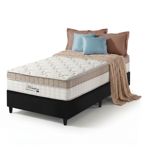 Cama Box Solteiro Preto + Colchão Molas Ensacadas Pillow In Zidi Houston 88x188x65cm