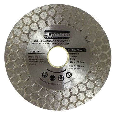 Disco Diamantado 2 em 1 Starfer 110mm Corta e Desbasta Porcelanato Cerâmica Azulejos com Acabamento 