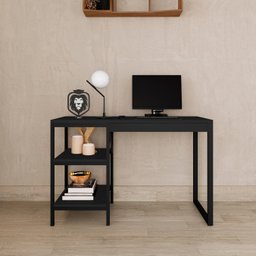 Mesa para Computador Estilo Industrial Office com Prateleira Slim Preto - 2