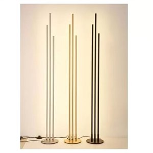 Luminária Chão Moderna Slim Linear Triplo Perfil Led Integrado Base Redonda 1,20m - Prata