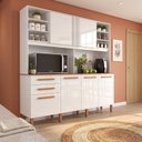 Ver imagem 1 de Cozinha Compacta 6 Portas 2 Gavetas com Bancada Prateleiras e Pés Reguláveis 162x193x39cm Branca