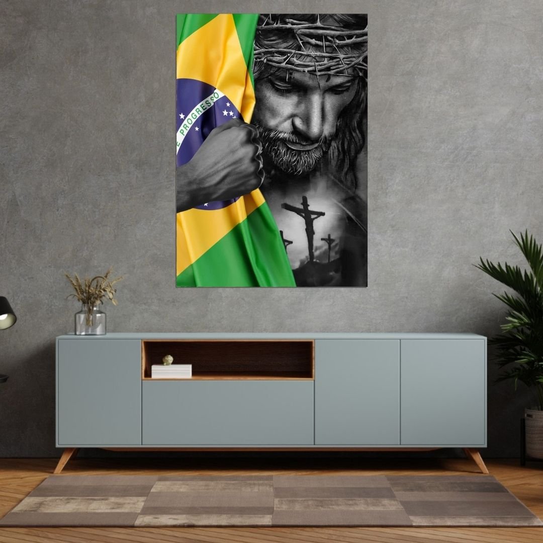 Quadro Decorativo - Jesus Cristo - Bandeira do Brasil - 90x60 - 5