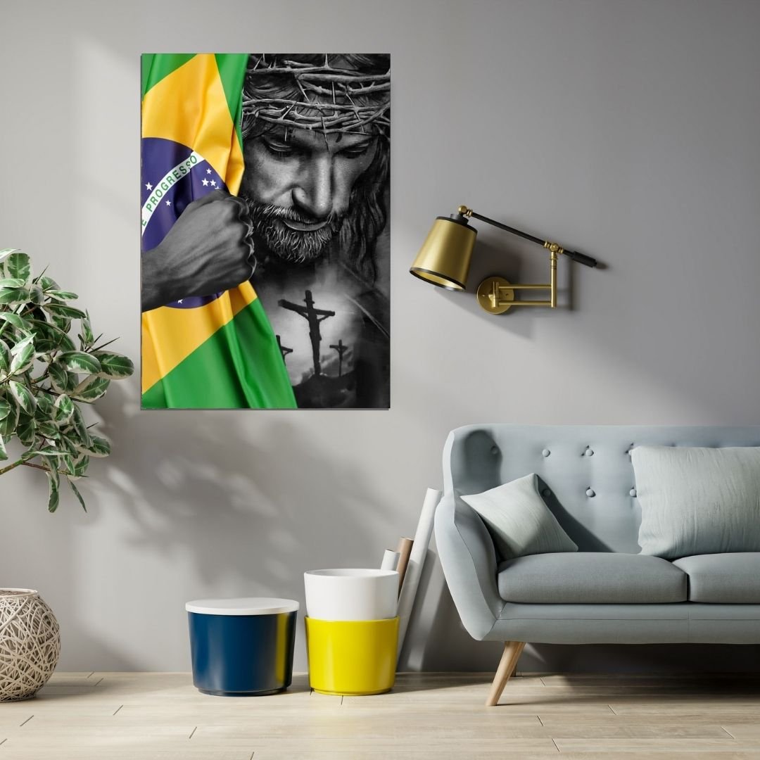 Quadro Decorativo - Jesus Cristo - Bandeira do Brasil - 90x60 - 3