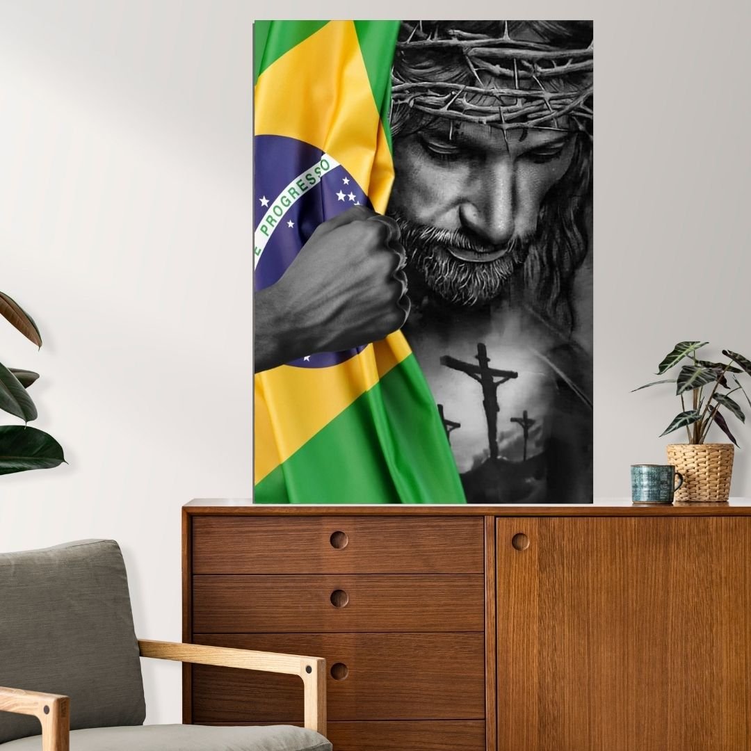 Quadro Decorativo - Jesus Cristo - Bandeira do Brasil - 90x60 - 1